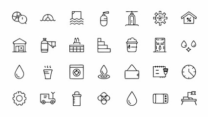 Fototapeta premium Elegant and simple outline icon pack representing water infrastructure great for urban planning environmental infographics sustainability apps or clean engineering visuals