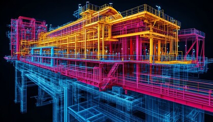 Obraz premium finite element stress analysis results, detailed 3D model, colorcoded stress map, complex structures, AIgenerated highdefinition illustration, engineering visualization