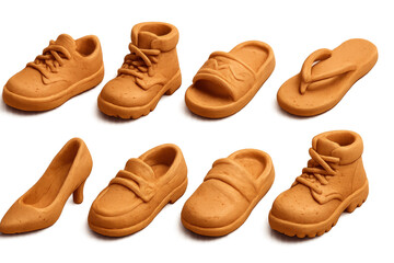 3d clay shoe icons set featuring diverse footwear styles