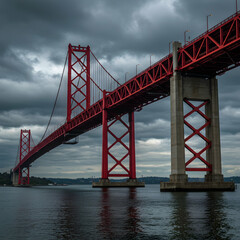 Obraz premium Red Bridge Dramatic Sky Architecture Photography