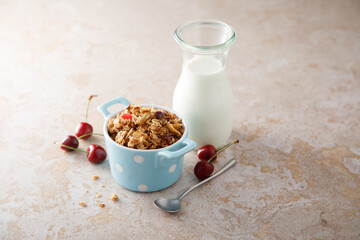 Organic homemade granola with cherries