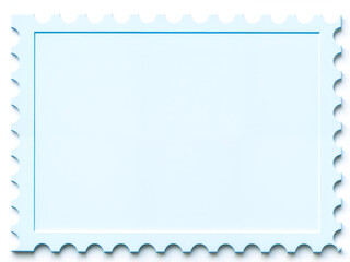 Blank blue postage stamp with serrated edges, isolated on white background. Generative AI
