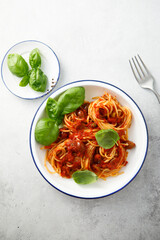 Pasta Puttanesca with olives and tomatoes