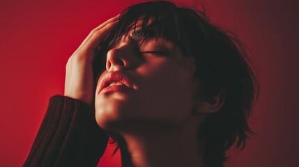 Portrait of Individual Suffering Head Pain in Emotional Distress