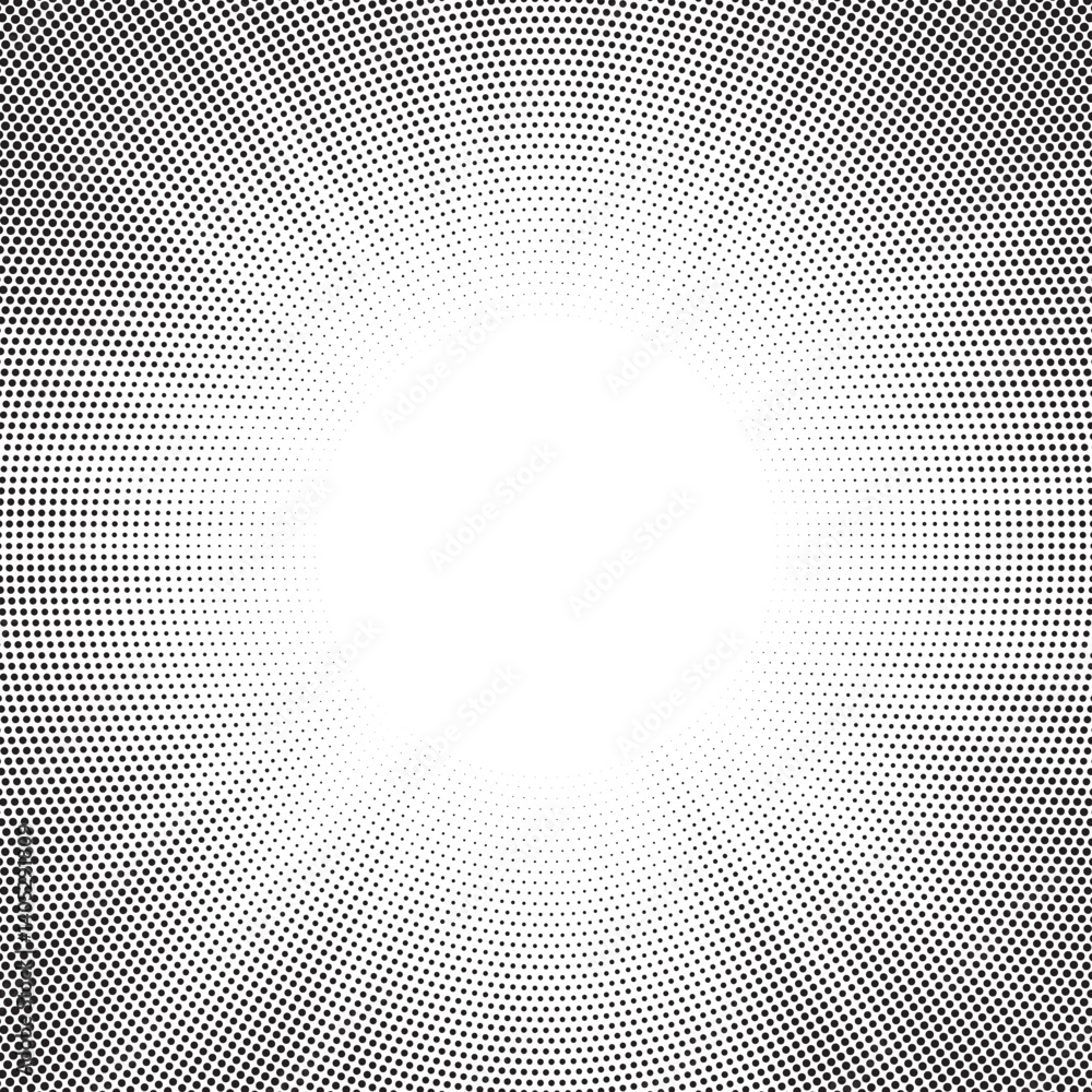 Poster Halftone gradient sun rays pattern. abstract halftone vector dots background. monochrome dots pattern. pop art, comic small dots. star rays halftone poster. shine, explosion. sunrise rays background.