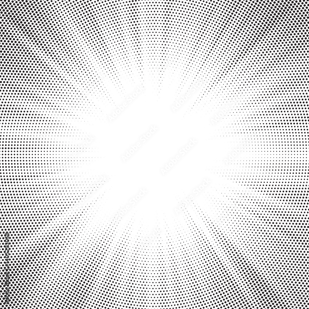 Leinwandbilder Halftone gradient sun rays pattern. abstract halftone vector dots background. monochrome dots pattern. pop art, comic small dots. star rays halftone poster. shine, explosion. sunrise rays background.