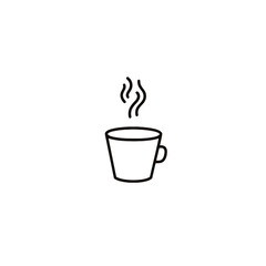 Steaming coffee cup icon in black and white minimalist style