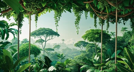 green theme jungle canopy view 3d render concept background design