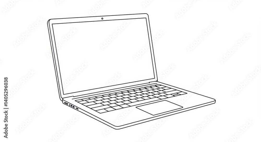 Fototapete laptop outline with open screen and keyboard