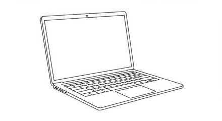 Laptop Outline with Open Screen and Keyboard