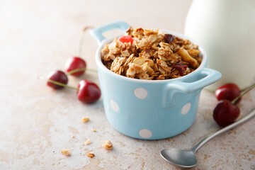 Organic homemade granola with cherries