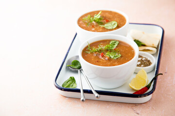 Homemade tomato soup with beef