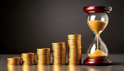 時は金なり：増加する金貨と砂時計が表す投資と時間の価値