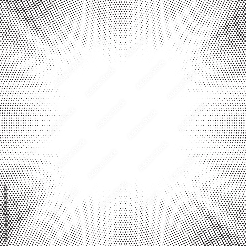 Poster Halftone gradient sun rays pattern. Abstract halftone vector dots background. monochrome dots pattern. Vector background in comic book style with sunburst rays and halftone. Retro pop art design.