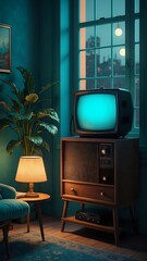 "Vintage Vibes: A Cozy Retro Living Room Scene"