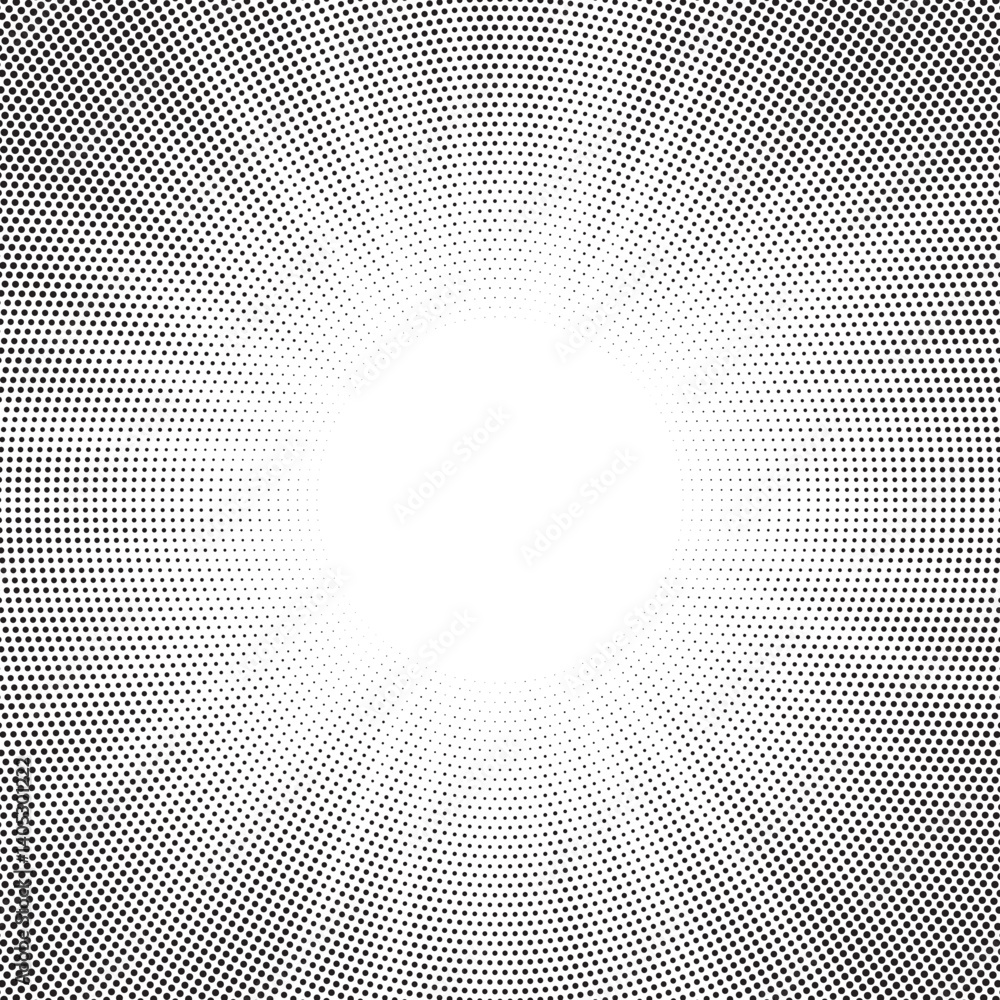 Fototapete dotwork noise burst beam background. black noise stipple dots sunburst pattern. motion, explosion ef