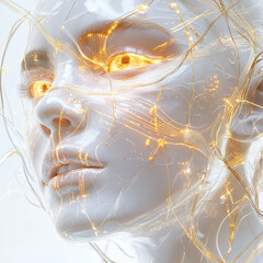 A futuristic depiction of a womans radiant face 
