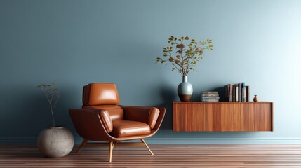 Relaxing leather armchair in a modern living room.