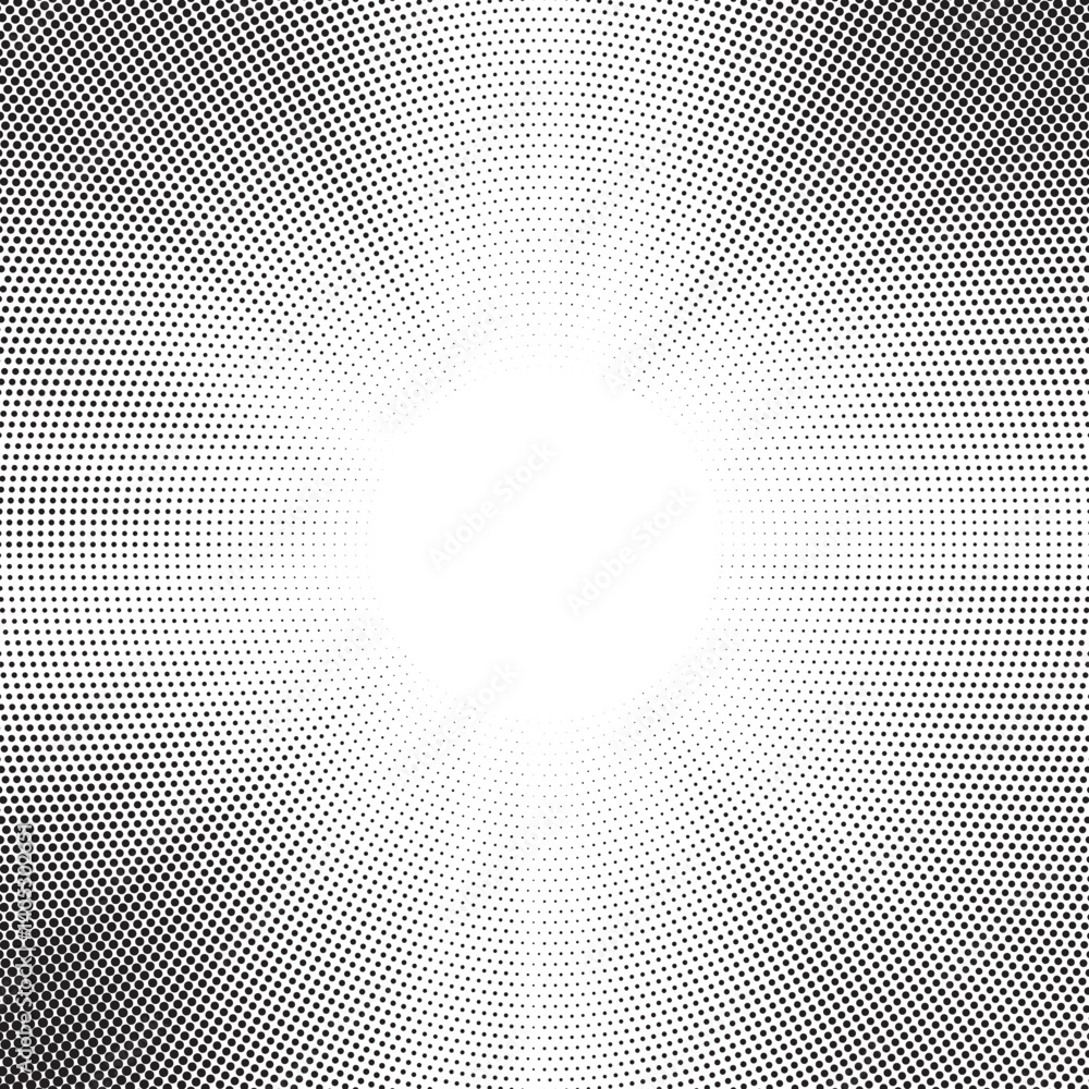 Poster Halftone gradient sun rays pattern. Abstract halftone vector dots background. monochrome dots pattern. Vector background in comic book style with sunburst rays and halftone. Retro pop art design.