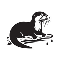 Otter Silhouette - Minimal Otter Vector - Otter Illustration - Otter Black and White art.