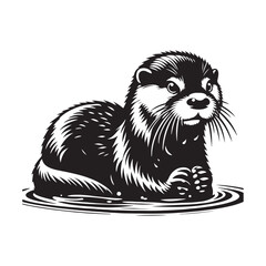 Otter Silhouette - Minimal Otter Vector - Otter Illustration - Otter Black and White art.