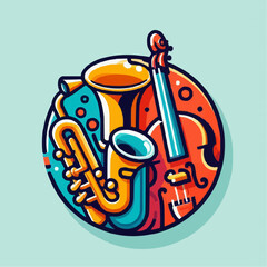 Colorful illustration of musical instruments including a saxophone and violin for music and artistic expression themes
