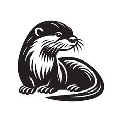 Otter Silhouette - Minimal Otter Vector - Otter Illustration - Otter Black and White art.