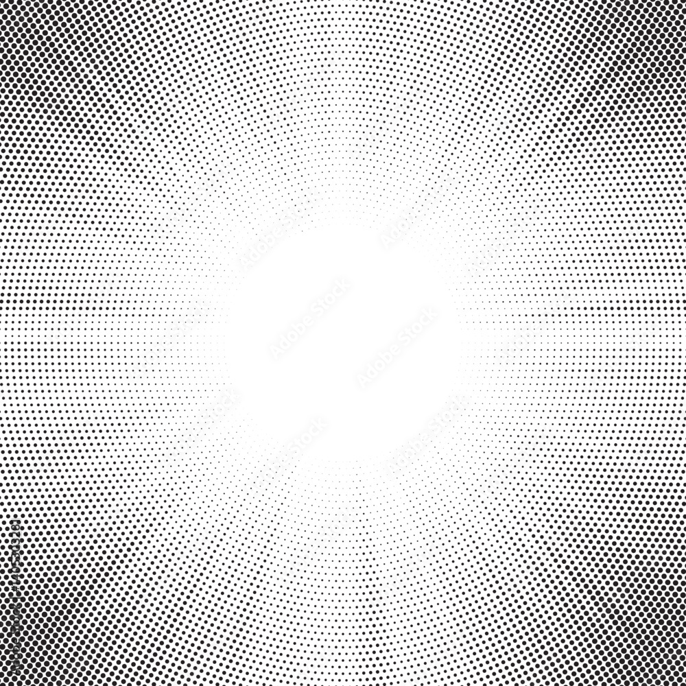 Poster Halftone gradient sun rays pattern. Abstract halftone vector dots background. monochrome dots pattern. Vector background in comic book style with sunburst rays and halftone. Retro pop art design.