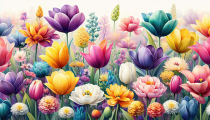 Vibrant Tulip Garden Background Image Colorful Spring Bloom Wallpaper Design