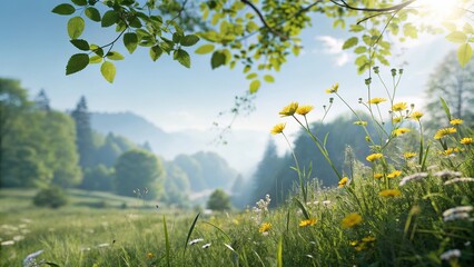 spring landscape with grass and trees