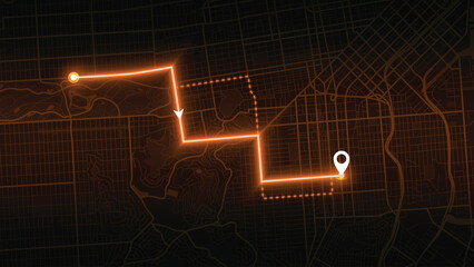 Orange Smart Navigation Route Across San Francisco City Map at Night