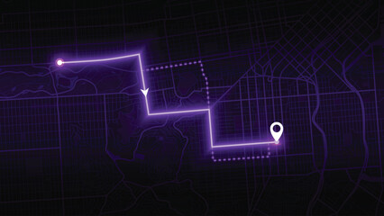 Purple Smart Navigation Route Across San Francisco City Map at Night
