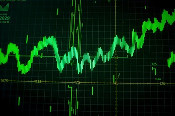 Green digital waveform on dark grid background with intersecting lines and tech feel