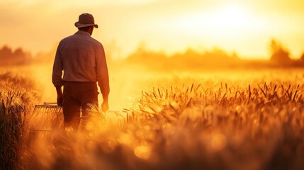 Golden Hour Harvest: A Farmer's Silhouette at Sunset