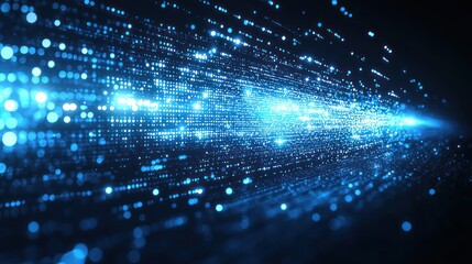 Obraz premium Abstract Blue Digital Data Stream, Futuristic Technology Background