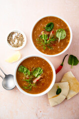 Homemade tomato soup with beef