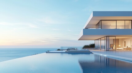Fototapeta premium Modern Cliffside Villa with Infinity Pool and Ocean View