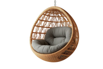 Relaxing rattan hanging egg chair perfect for outdoor patios adding a touch of bohemian style to your home decor with a