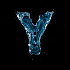 Letter Y Made of Splashing Water on Black Background &ndash; 3D Liquid Typography Concept