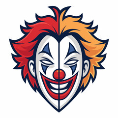 Create a vector illustration of a Joker clown and mask with a bold, black stroke.