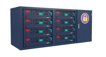 Isolated Server Rack with Padlock Symbol