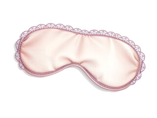 Soft pink satin sleep mask with lace trim isolated on white, beauty and rest accessory. Generative AI