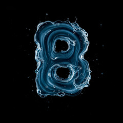 Letter B Made of Splashing Water on Black Background &ndash; 3D Liquid Typography Concept