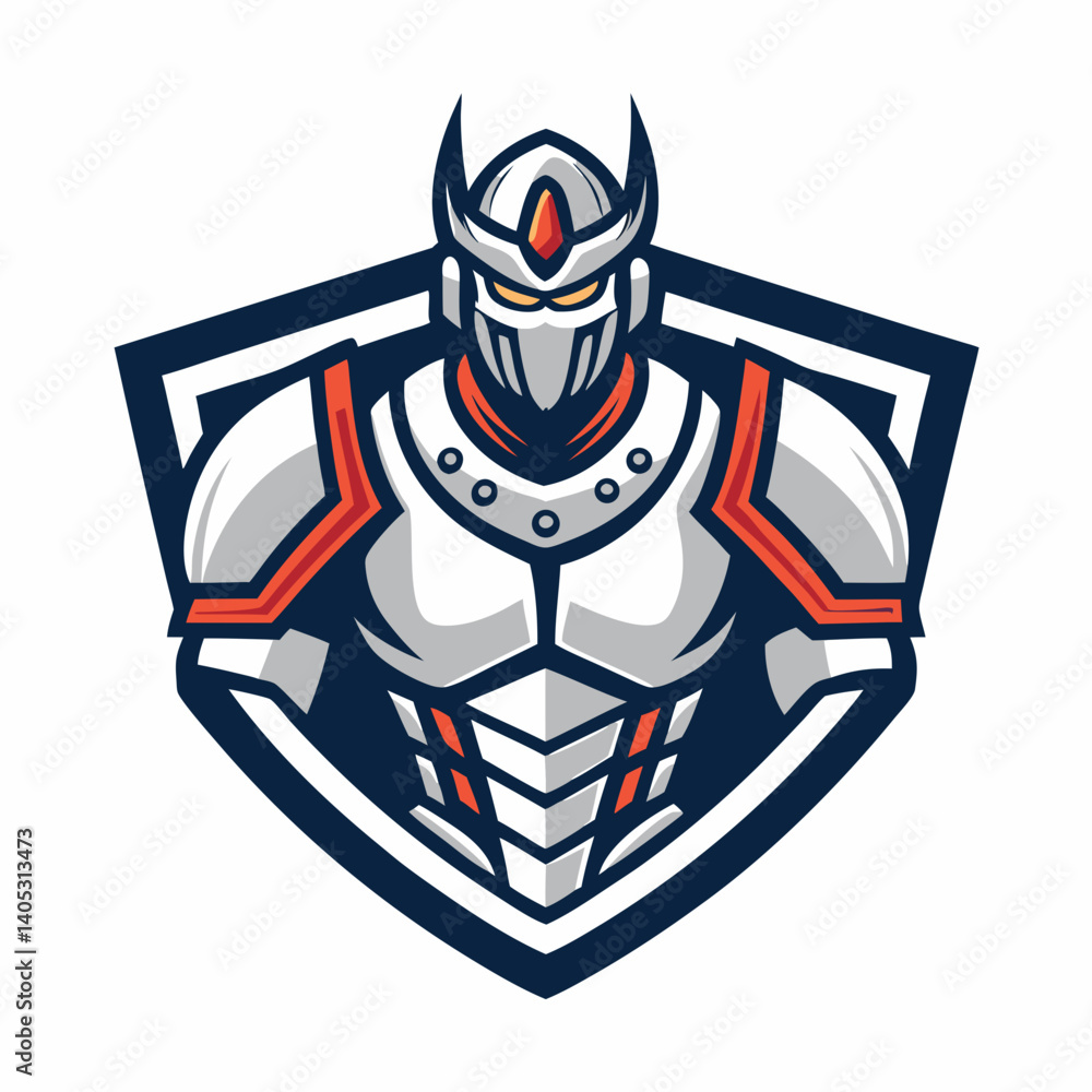 Poster create a vector illustration of a bold-stroked mech robot, ideal for esports branding. design should