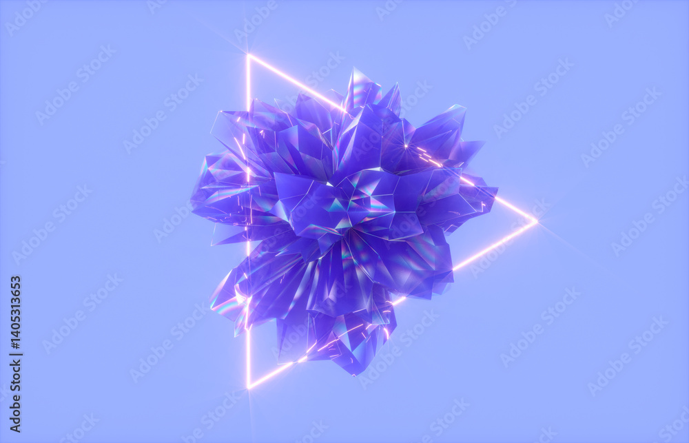 Leinwandbilder Abstract crystal fractal gem with neon light background. 3d rendering