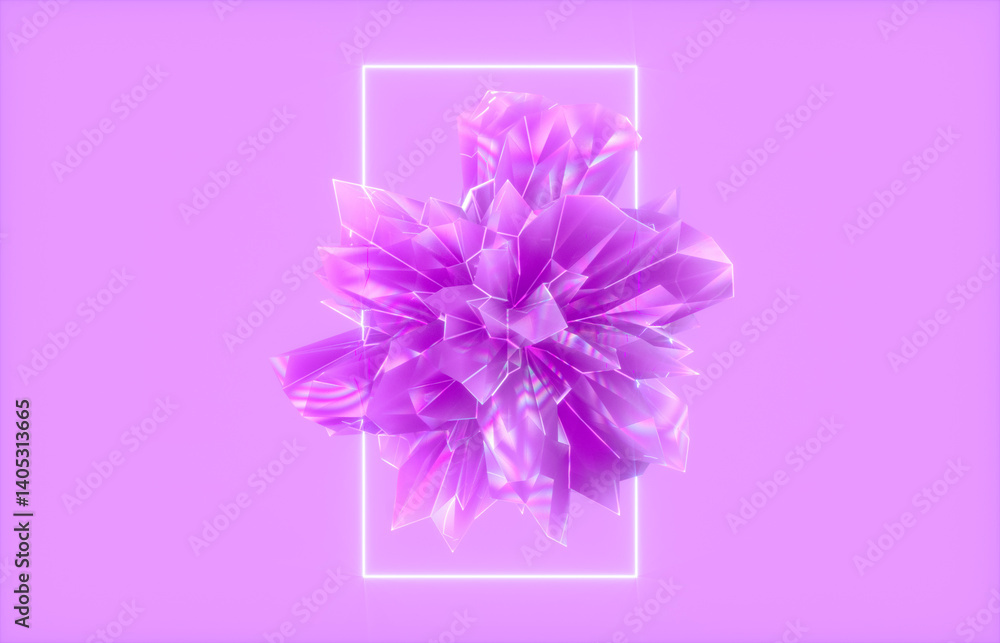 Aufkleber abstract crystal fractal gem with neon light background. 3d rendering