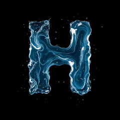Letter H Made of Splashing Water on Black Background &ndash; 3D Liquid Typography Concept