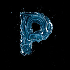 Letter P Made of Splashing Water on Black Background &ndash; 3D Liquid Typography Concept