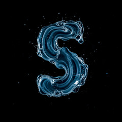 Letter S Made of Splashing Water on Black Background &ndash; 3D Liquid Typography Concept