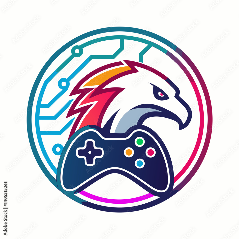Poster create a vector illustration of a neon ring circuit element with a bold stroke. the design should be